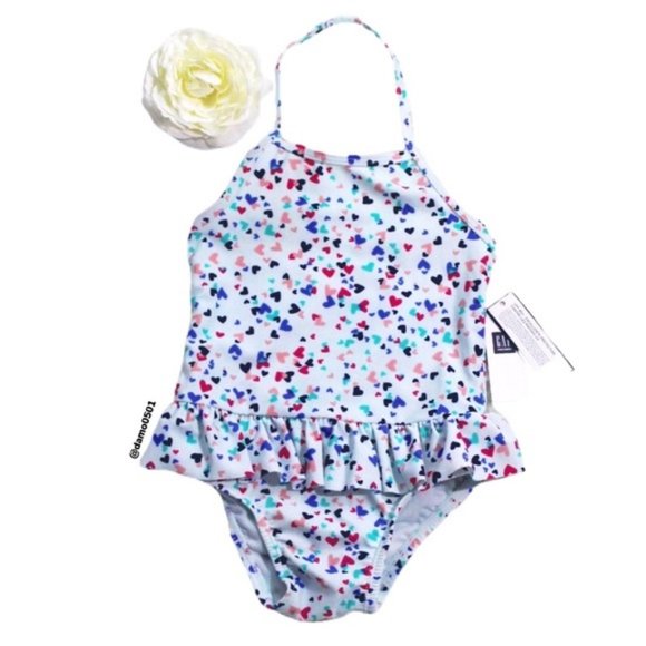 NWT Baby Gap Heart ❤️ Print Teal Halter Swimsuit - Picture 2 of 10